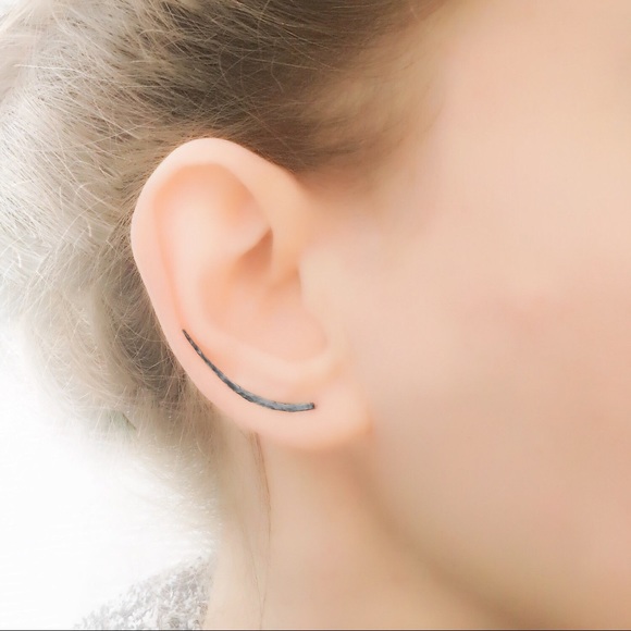 Long Textured/Hammered Ear Climber Earrings 925 Sterling Silver, Gold, or Rose - Picture 2 of 8